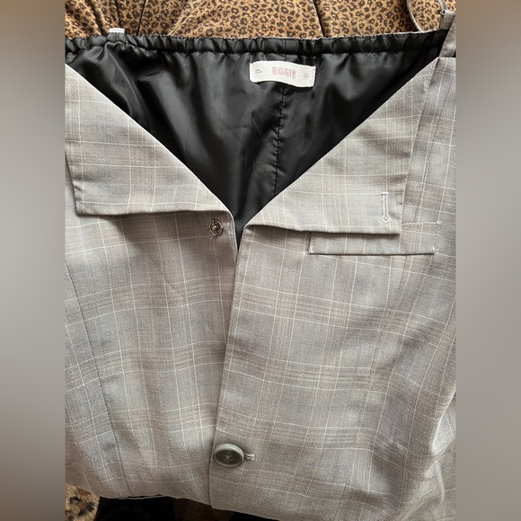 EGGIE Grey Plaid Off Shoulder Button Blazer Jacket Size Medium - Picture 7 of 9